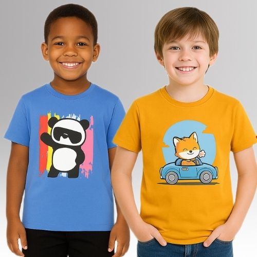 Chilins Round Neck Printed Super Combed Cotton T-shirt (Pack of 2)