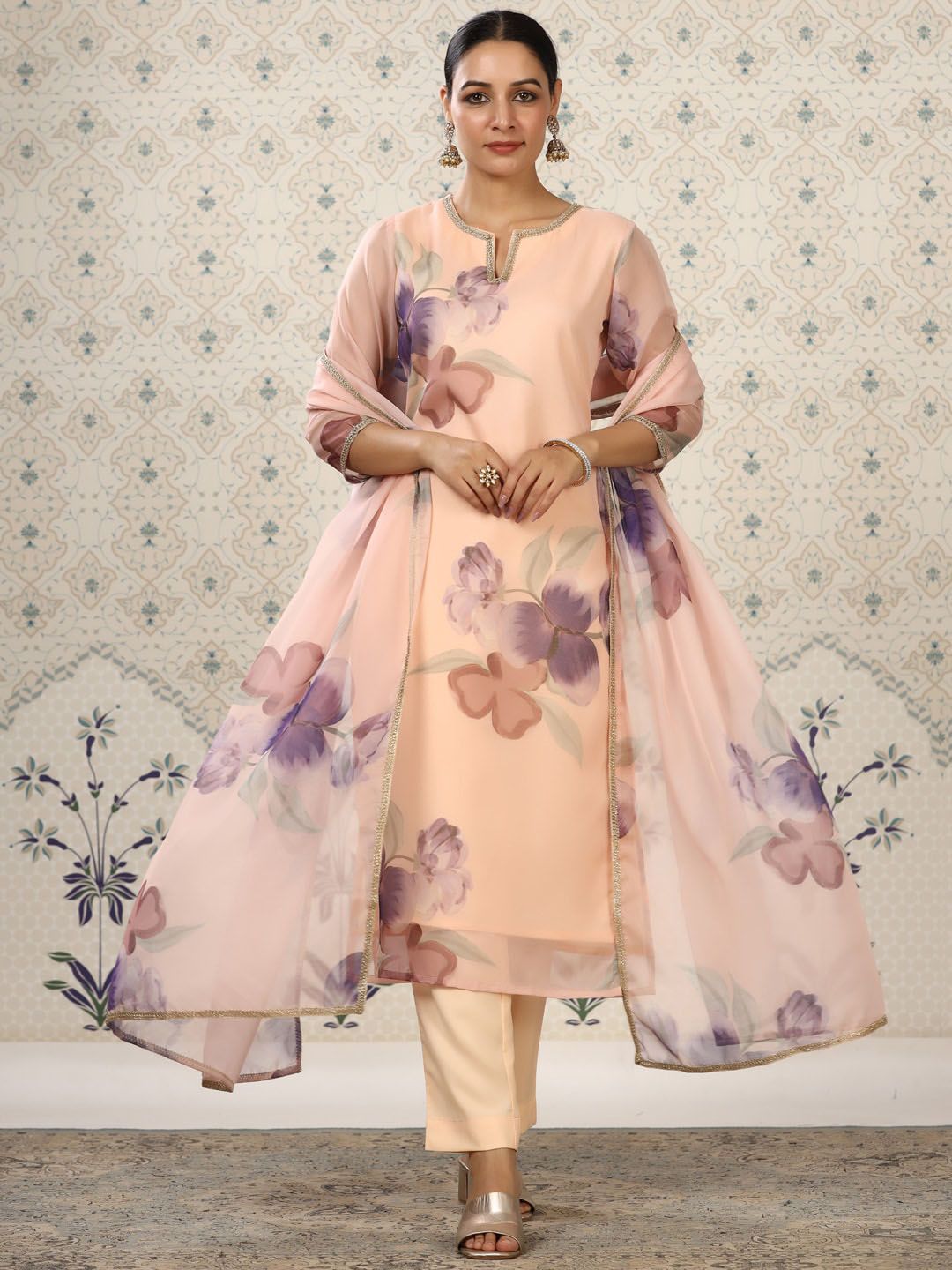 Ode by House of Pataudi Floral Printed Regular Kurta With Trousers & Dupatta - Distacart