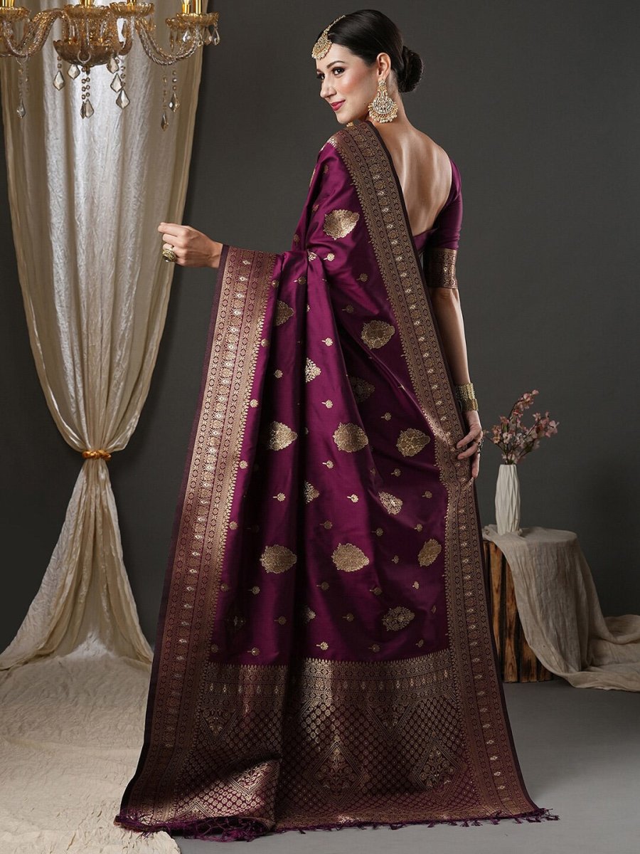 Anouk Purple & Gold-Toned Ethnic Motifs Zari Banarasi Saree - Distacart
