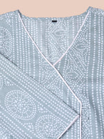 Thumbnail for Ode by House of Pataudi Printed Angrakha Pure Cotton Kurta with Trousers - Distacart