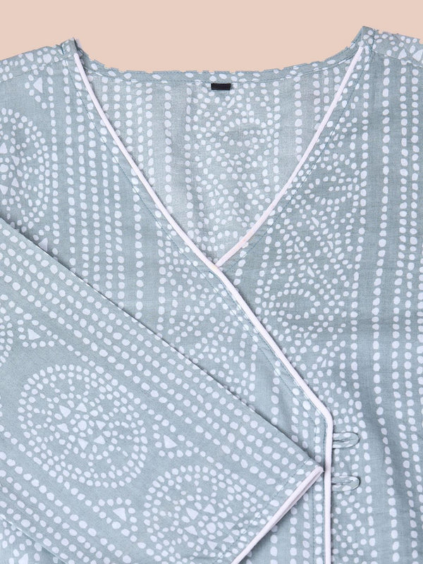 Ode by House of Pataudi Printed Angrakha Pure Cotton Kurta with Trousers - Distacart