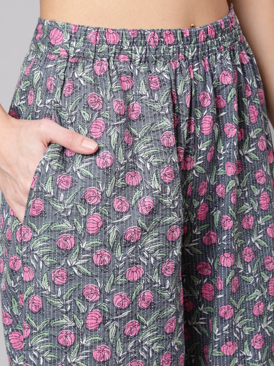 Aks Floral Printed Shoulder Straps Pure Cotton Kurta with Harem Pants - Distacart