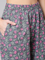 Thumbnail for Aks Floral Printed Shoulder Straps Pure Cotton Kurta with Harem Pants - Distacart