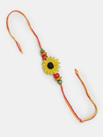Thumbnail for NVR Women & Men Set of 2 Red & Yellow Mirror Work Handcrafted Bhaiya Bhabi Rakhi With Roli Chawal - Distacart