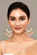 Thumbnail for New Stylish Ethnic Partywear Light Pink Hoops Kundan Earrings for Womens by House of Ree - Distacart