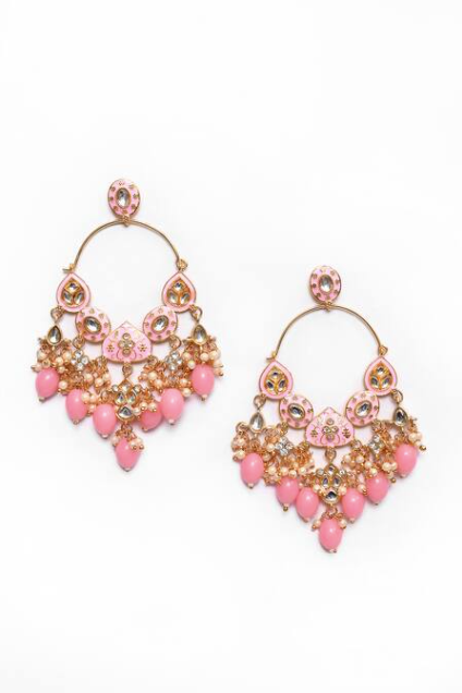 New Stylish Ethnic Partywear Light Pink Hoops Kundan Earrings for Womens by House of Ree - Distacart