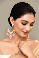 Thumbnail for New Stylish Ethnic Partywear Light Pink Hoops Kundan Earrings for Womens by House of Ree - Distacart