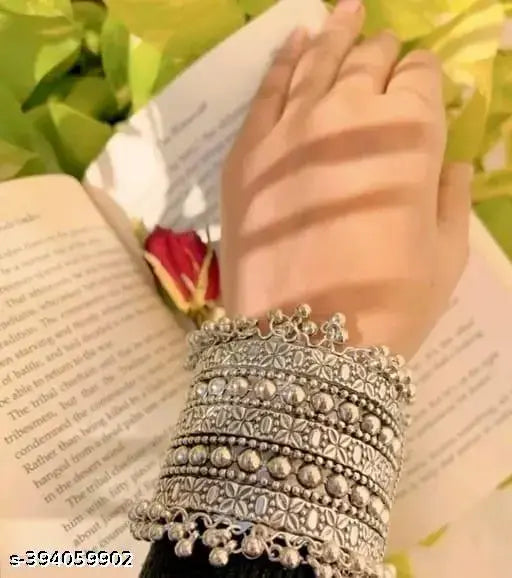 Tehzeeb Creations Women's Silver Colour Oxidised Kada Afghani Style Bangle - Distacart