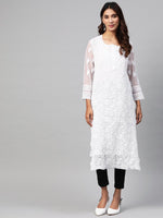 Thumbnail for ADA Women White & Black Chikankari Embroidered Sustainable Handloom Kurta with Trousers & Inner - Distacart