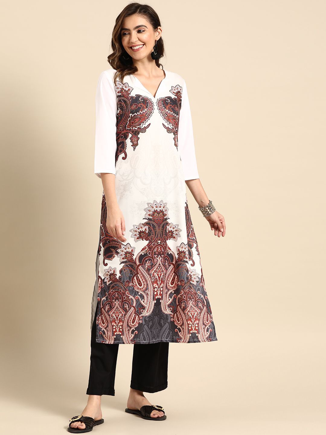 Sangria Ethnic Motifs Printed Straight Kurta - Distacart