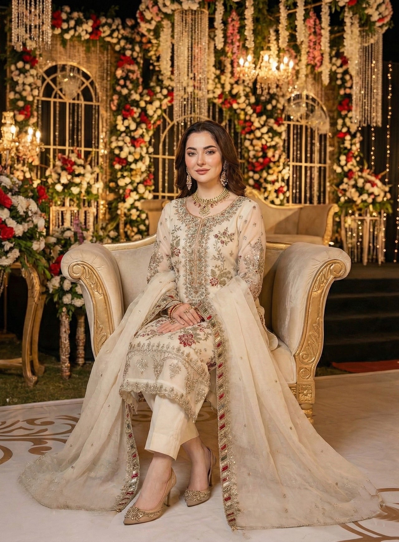 Anaita White Chiffon Suit with Embroidery & Sequence Work - Distacart