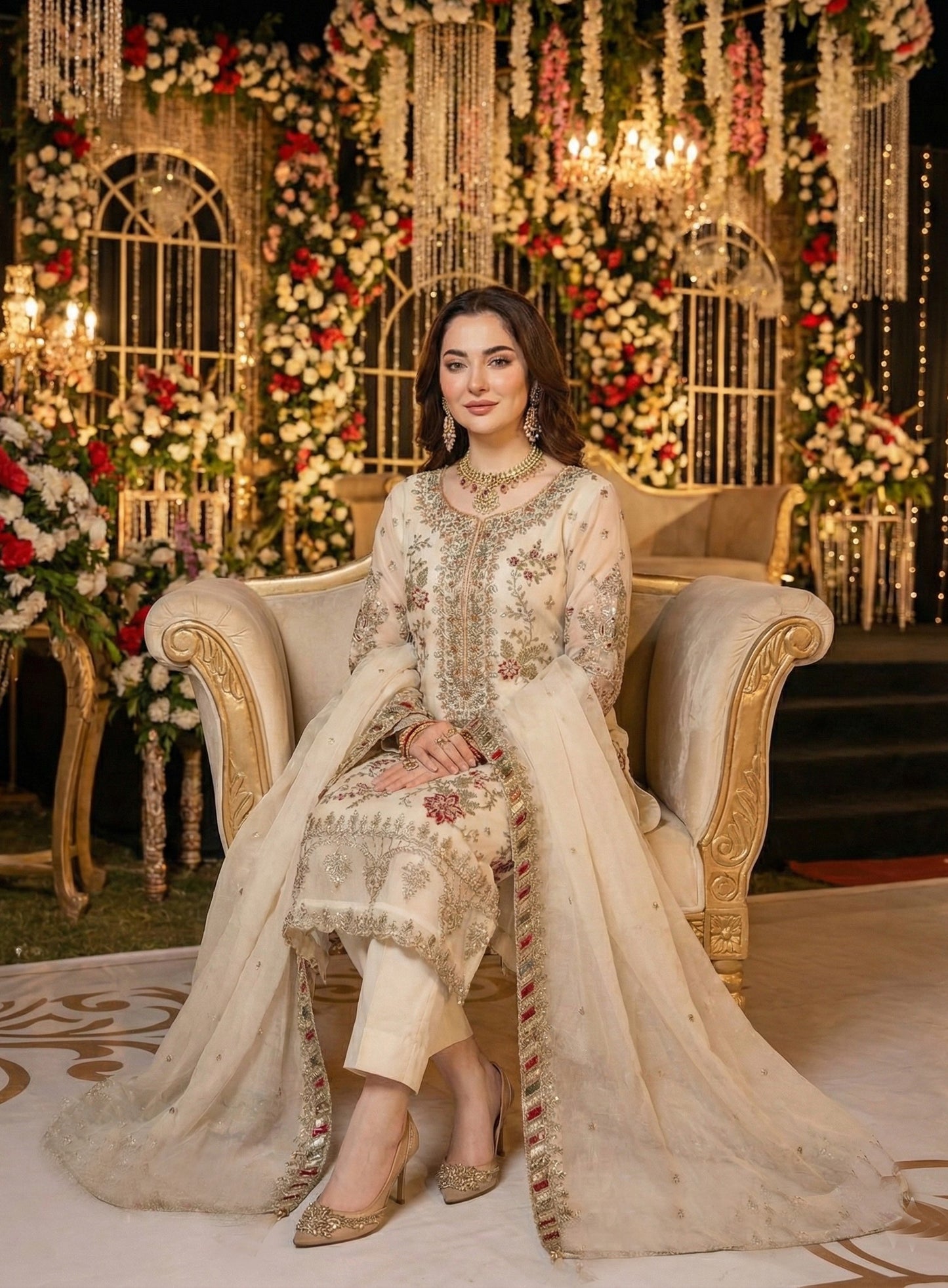 Anaita White Chiffon Suit with Embroidery & Sequence Work - Distacart