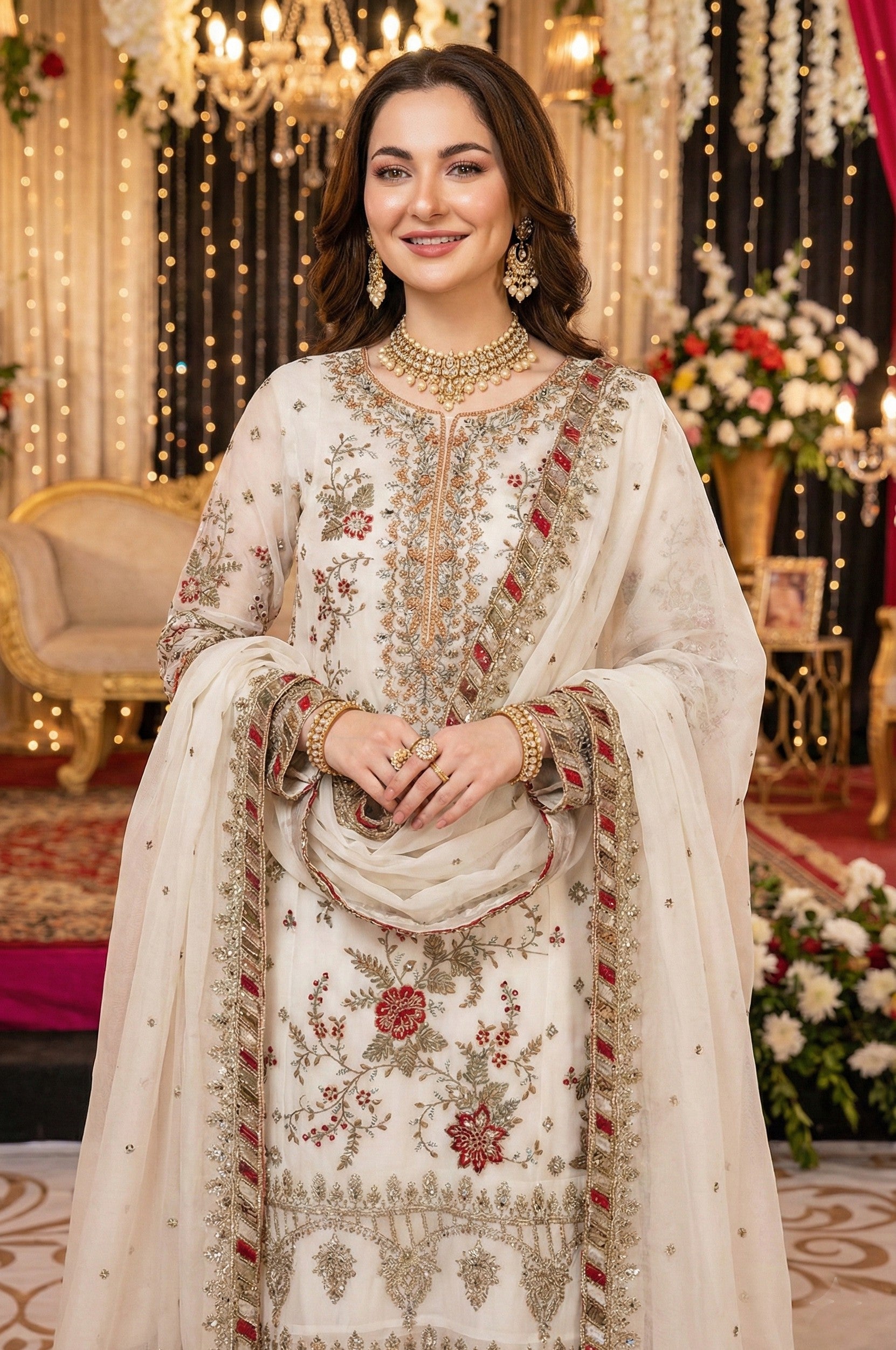 Anaita White Chiffon Suit with Embroidery & Sequence Work - Distacart