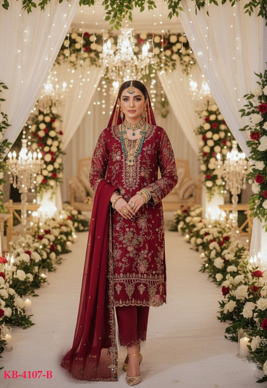 Anaita Maroon Chiffon Suit with Embroidery & Sequence Work - Distacart