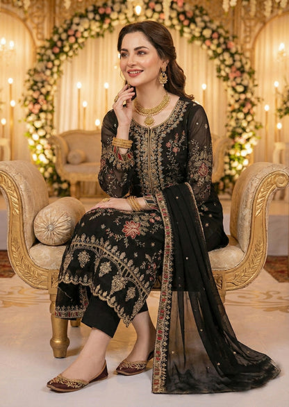 Anaita Black Chiffon Suit with Embroidery & Sequence Work - Distacart