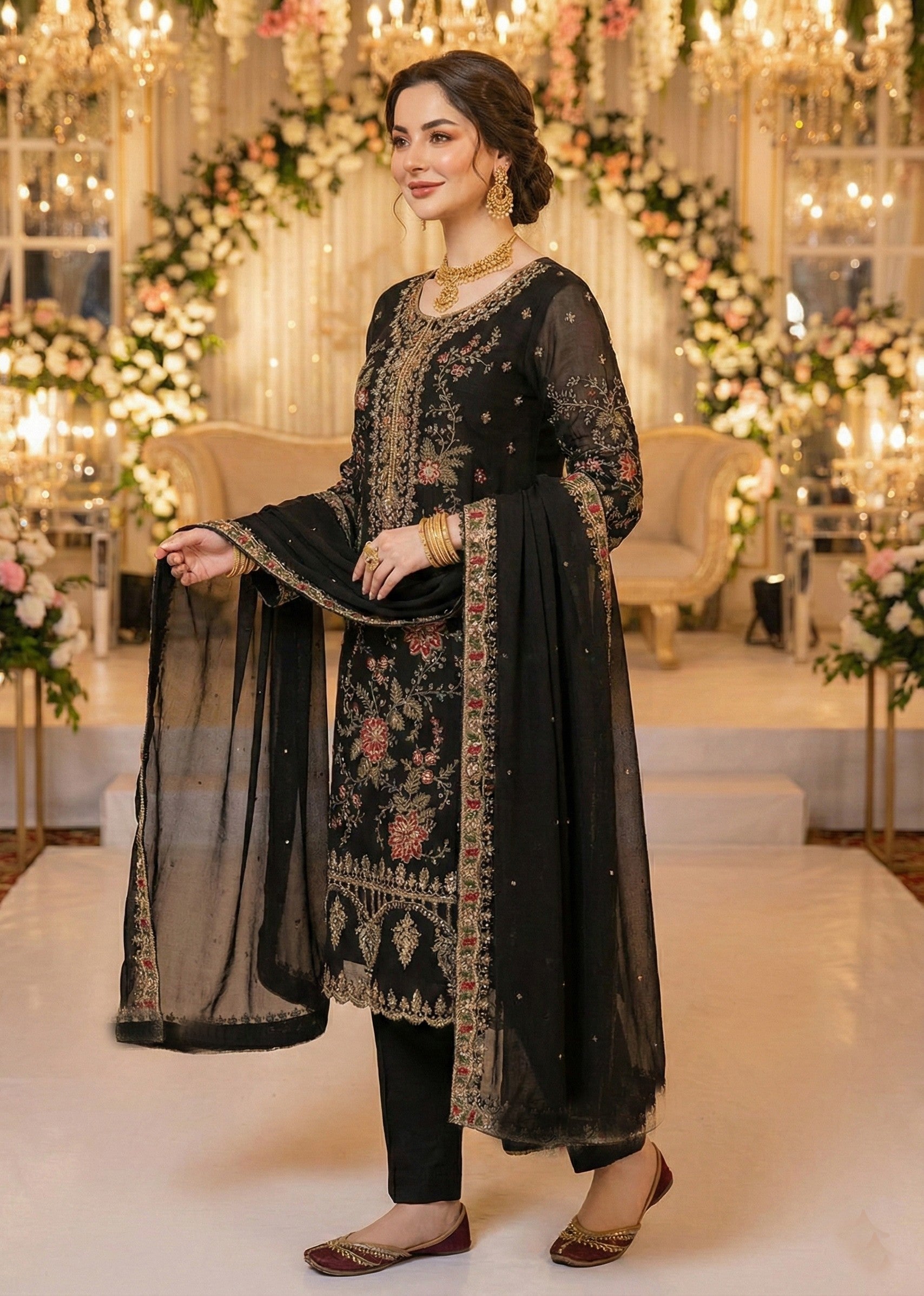 Anaita Black Chiffon Suit with Embroidery & Sequence Work - Distacart