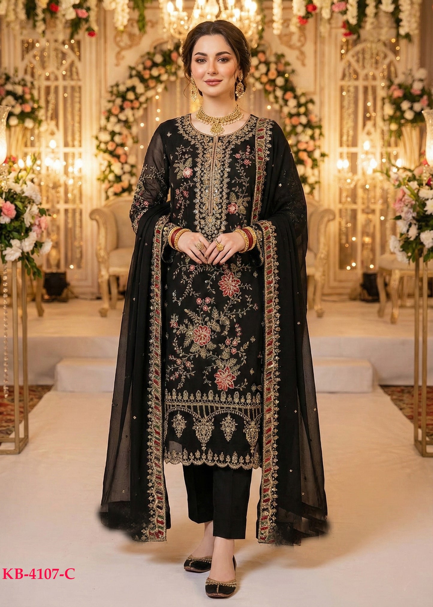Anaita Black Chiffon Suit with Embroidery & Sequence Work - Distacart