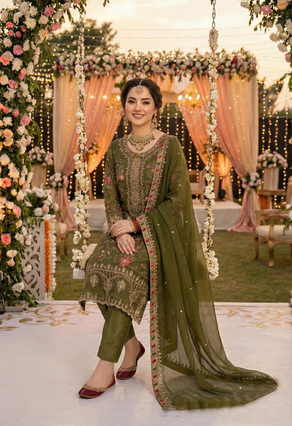Anaita Mehendi Chiffon Suit with Embroidery & Sequence Work - Distacart