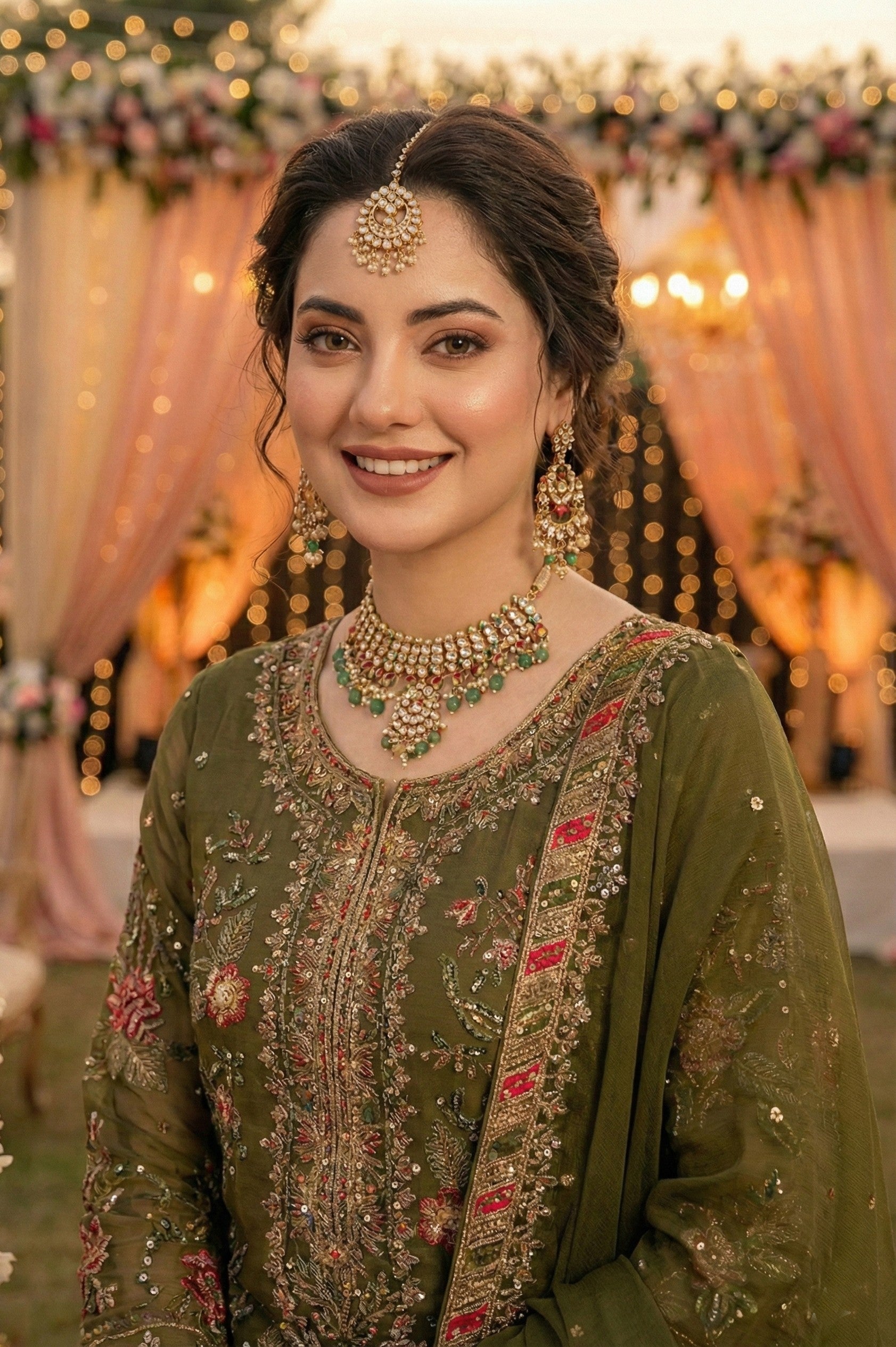 Anaita Mehendi Chiffon Suit with Embroidery & Sequence Work - Distacart