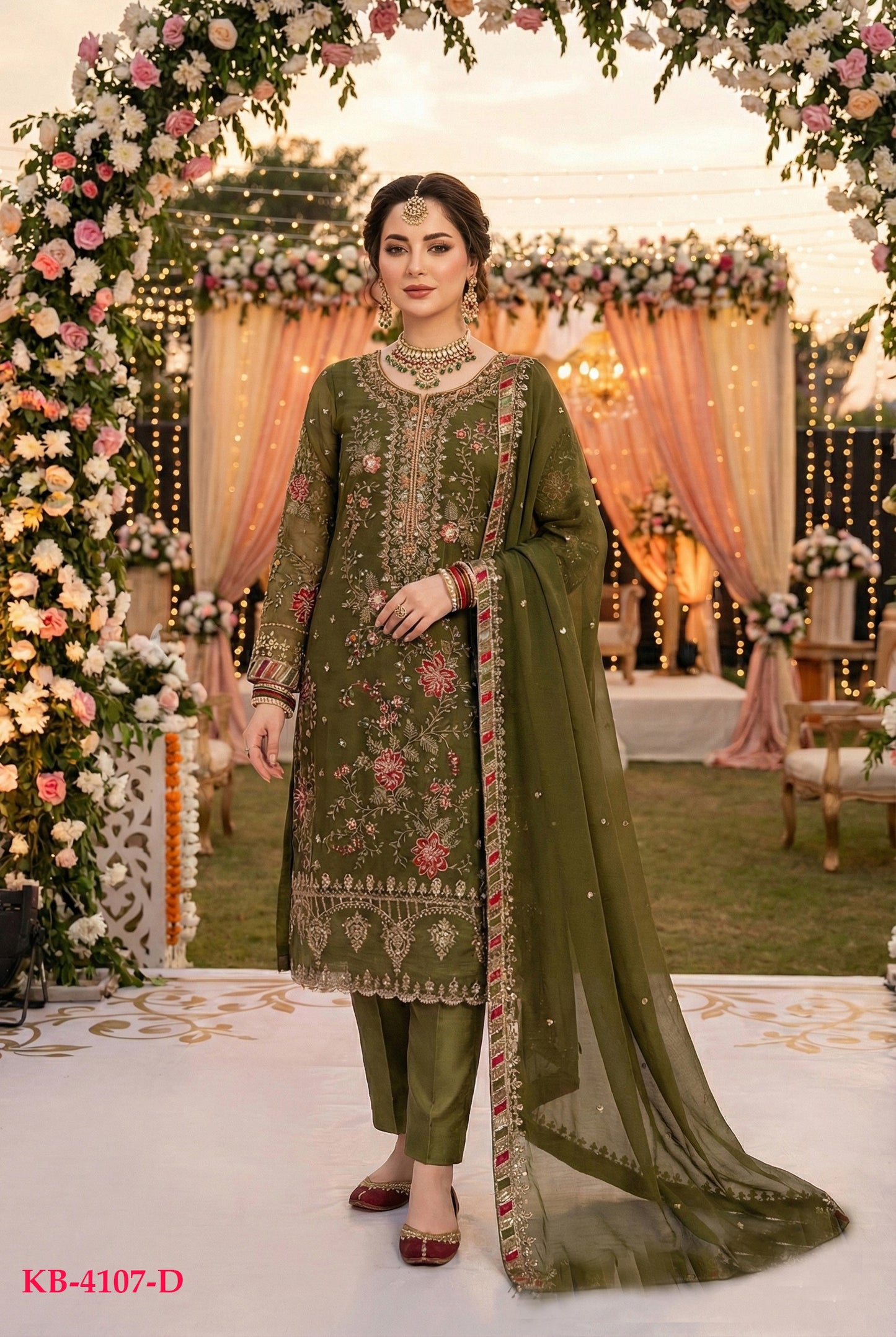 Anaita Mehendi Chiffon Suit with Embroidery & Sequence Work - Distacart