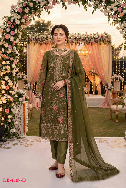 Anaita Mehendi Chiffon Suit with Embroidery & Sequence Work - Distacart