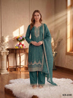 Thumbnail for Anaita Teal Green Silk Suit With Embroidery & Sequence Work - Dista