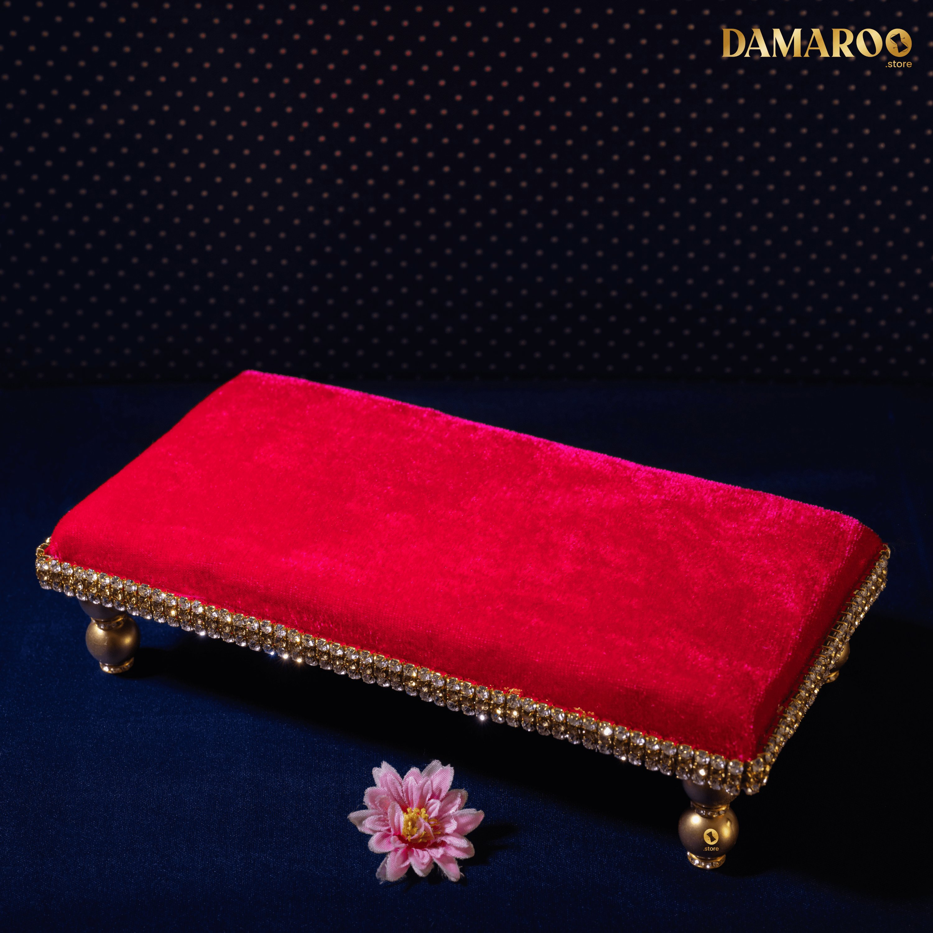Damaroo 10x4 inch | Divine Harmony Small Pooja Chowki Deity Idol | Glitter of Glass Stones - Pink - Distacart
