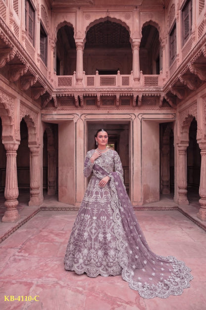 Anaita Lavender Net Semi Stitched Anarkali Suit with Embroidery & Diamond Work - Dista