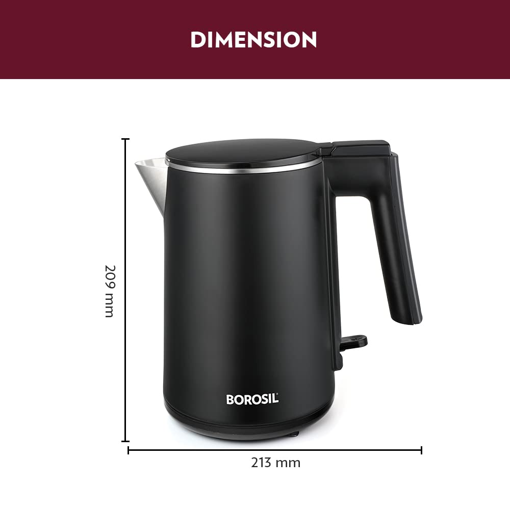 Borosil 1 L 1200W Stainless Steel Cool touch Electric Kettle - Dista