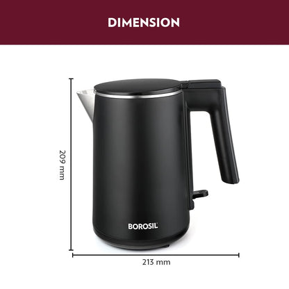 Borosil 1 L 1200W Stainless Steel Cool touch Electric Kettle - Dista