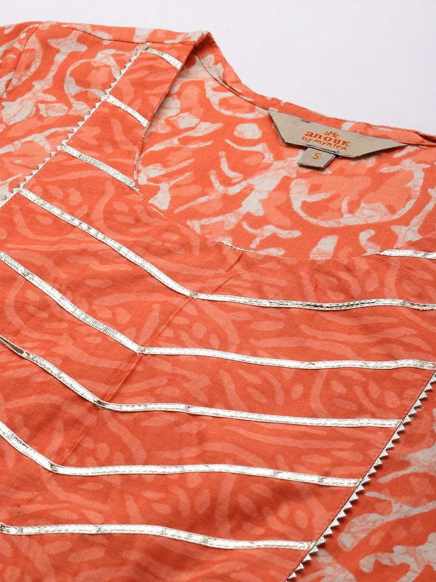 Anouk Women Floral Printed Regular Gotta Patti Pure Cotton Kurta with Trousers & Dupatta - Distacart