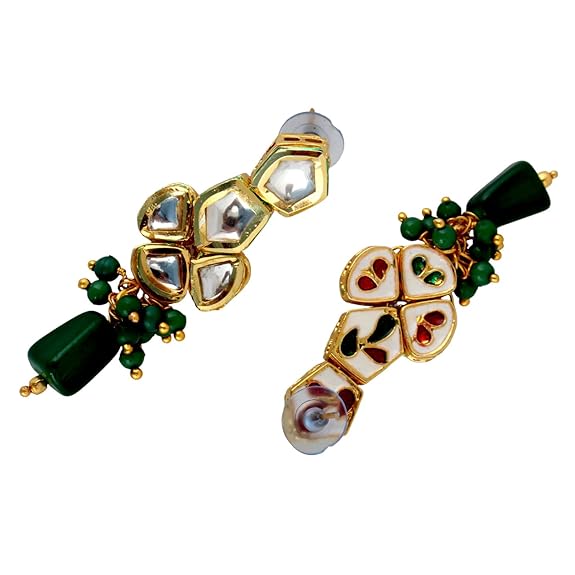 Tehzeeb Creations Meenakari Gold-Polished pentagon shape Uncut Kundan Necklace Set - Distacart