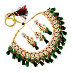Thumbnail for Tehzeeb Creations Meenakari Gold-Polished pentagon shape Uncut Kundan Necklace Set - Distacart
