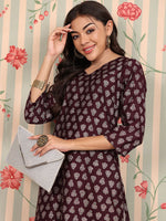 Thumbnail for Ode by House of Pataudi V Neck Printed Regular Chanderi Silk Straight Kurta Set - Distacart