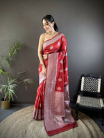 Thumbnail for Joban Fashion Maroon Floral Motifs Soft Silk Banarasi Saree - Distacart