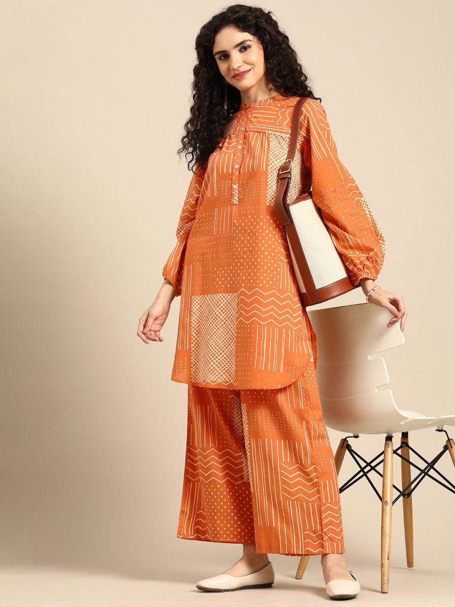 Anouk Women Printed Pure Cotton Straight Kurta with Palazzos - Distacart