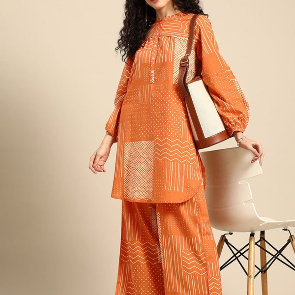 Anouk Women Printed Pure Cotton Straight Kurta with Palazzos - Distacart