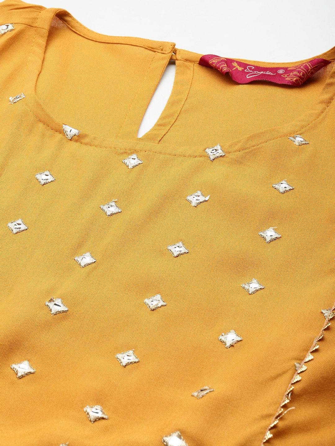 Sangria Mirror Work Embroidered Regular Gotta Patti A-Line Kurta With Trousers & Dupatta - Distacart