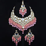 Thumbnail for Tehzeeb Creations Gold-Polished Pink Color Kundan Stone/Uncut Kundan/Dibbi Kundan/Meena Kundan/Lucknow Kundan with Monalisa Drop Bridal Set for Girls & Women - Distacart