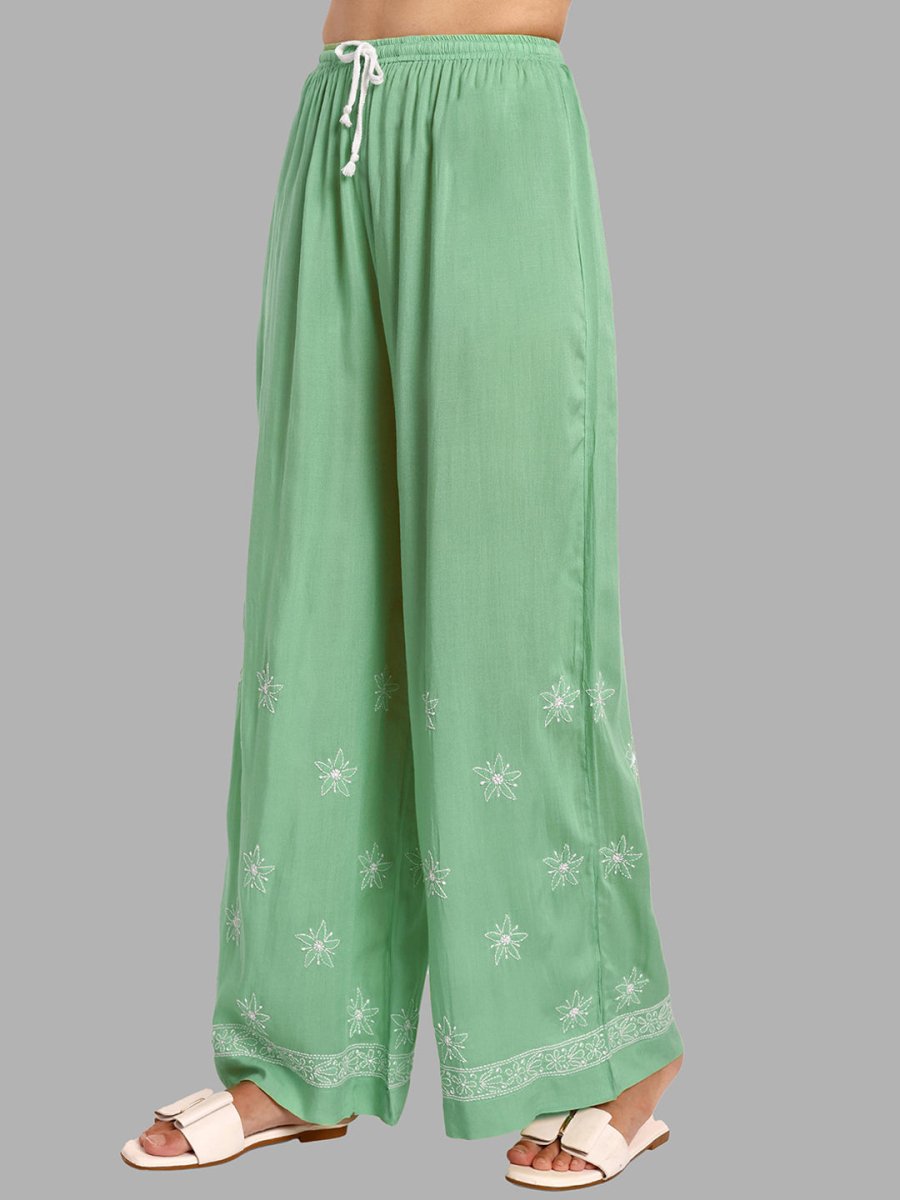 ADA Floral Embroidered Long Sleeves Regular Lucknowi Chikankari Kurta With Palazzos - Distacart