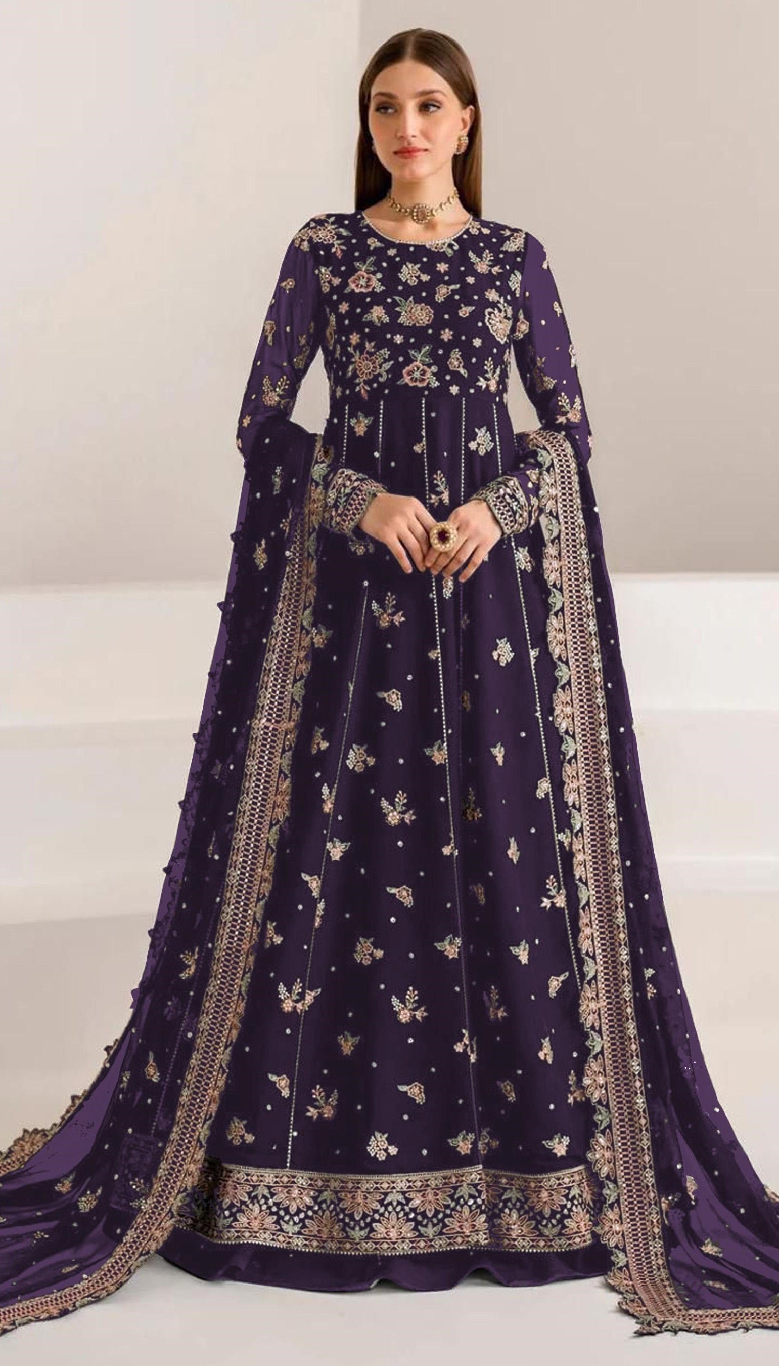 Anaita Purple Faux Georgette Sequins Embroidered Salwar Suit - Distacart