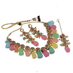 Thumbnail for Tehzeeb Creations Back Meenakari Gold-Polished Multicolor Tika Earring Jewellery Set Uncut Kundan Big Faux Kundan Dibbi Kundan Choker Necklace Set - Distacart
