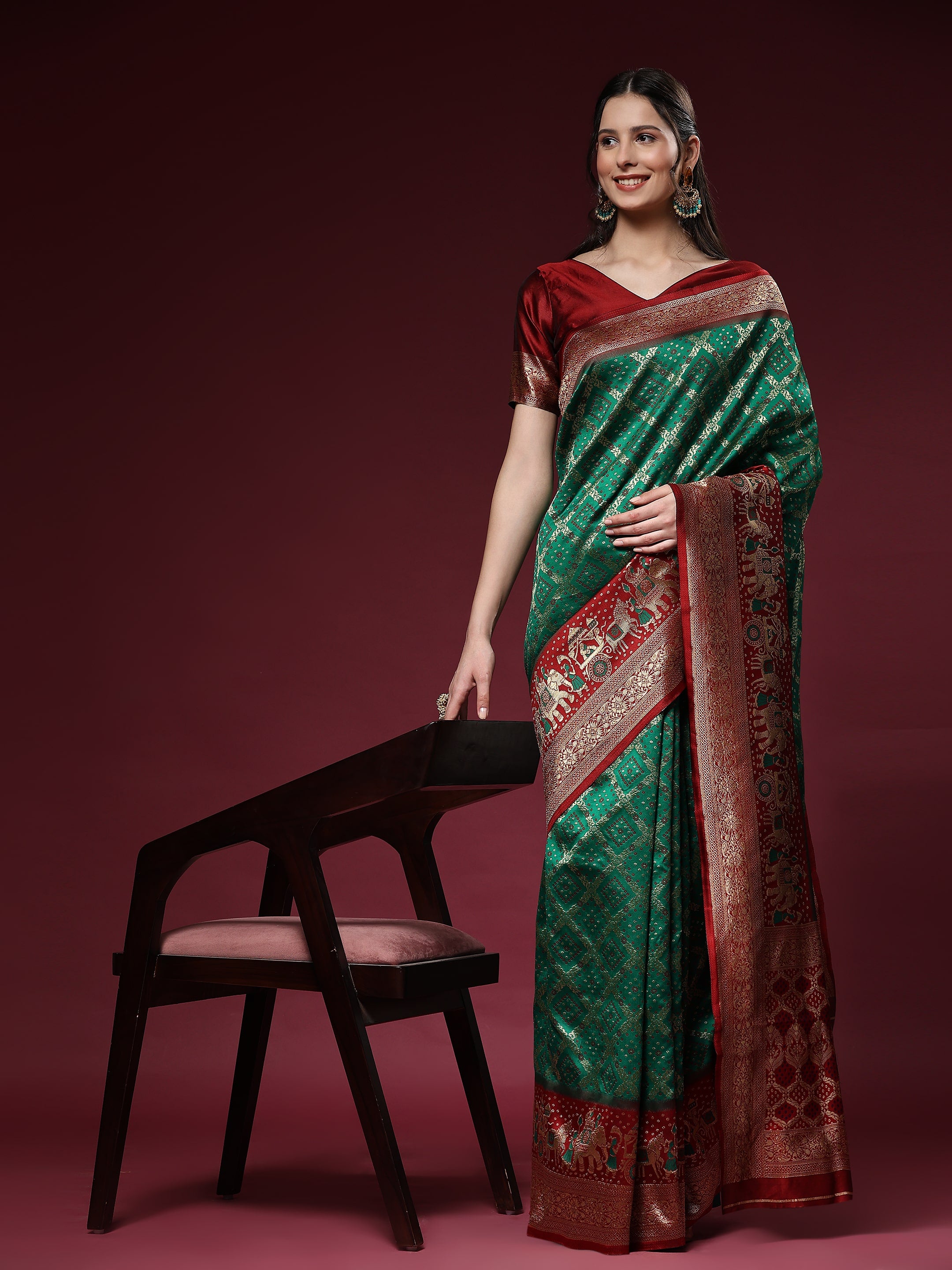 Vedant Vastram Patola Design KanchiPuram Silk Saree For Women - Green - Distacart