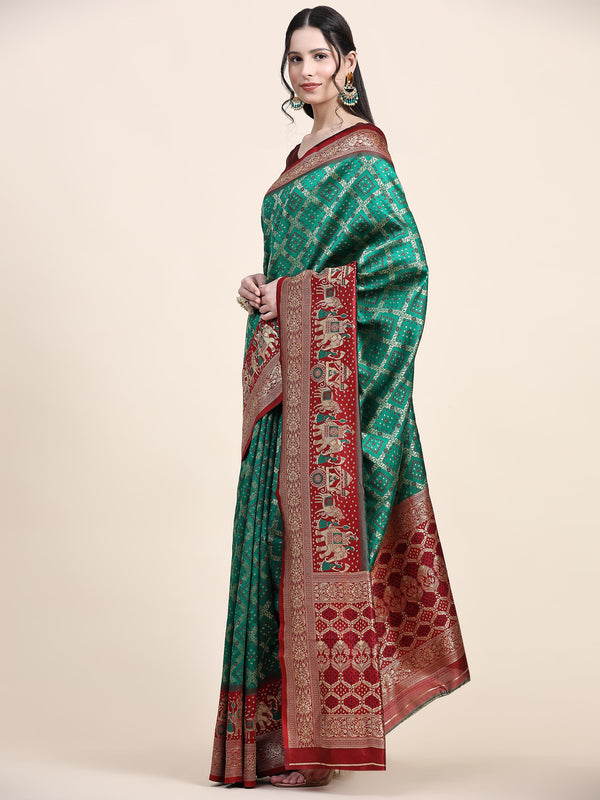 Vedant Vastram Patola Design KanchiPuram Silk Saree For Women - Green - Distacart