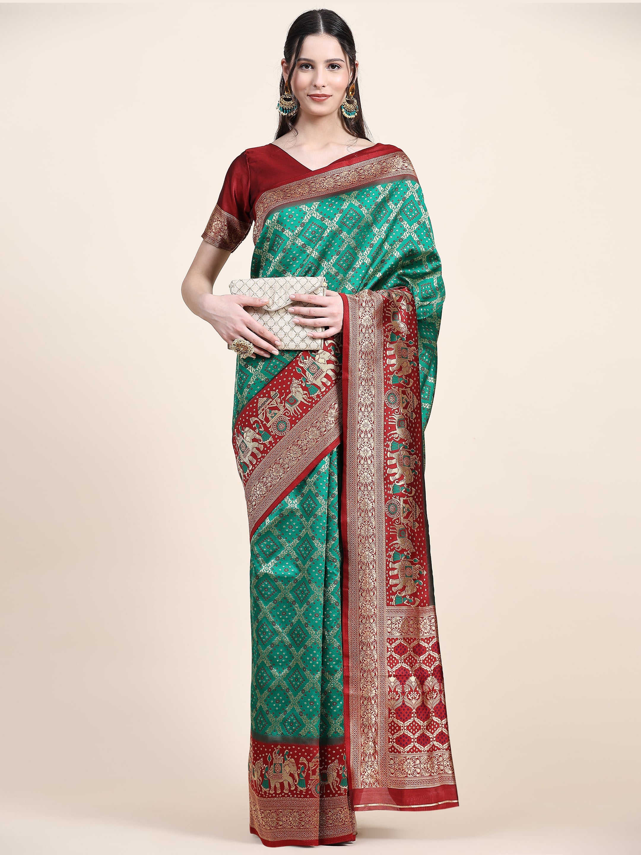 Vedant Vastram Patola Design KanchiPuram Silk Saree For Women - Green - Distacart