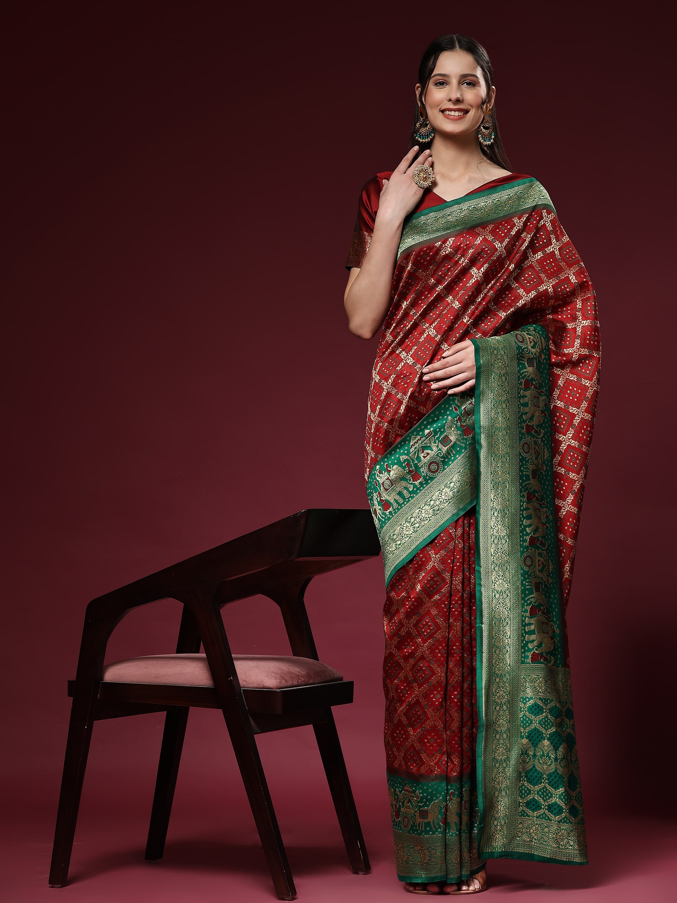 Vedant Vastram Patola Design KanchiPuram Silk Saree For Women - Maroon - Distacart