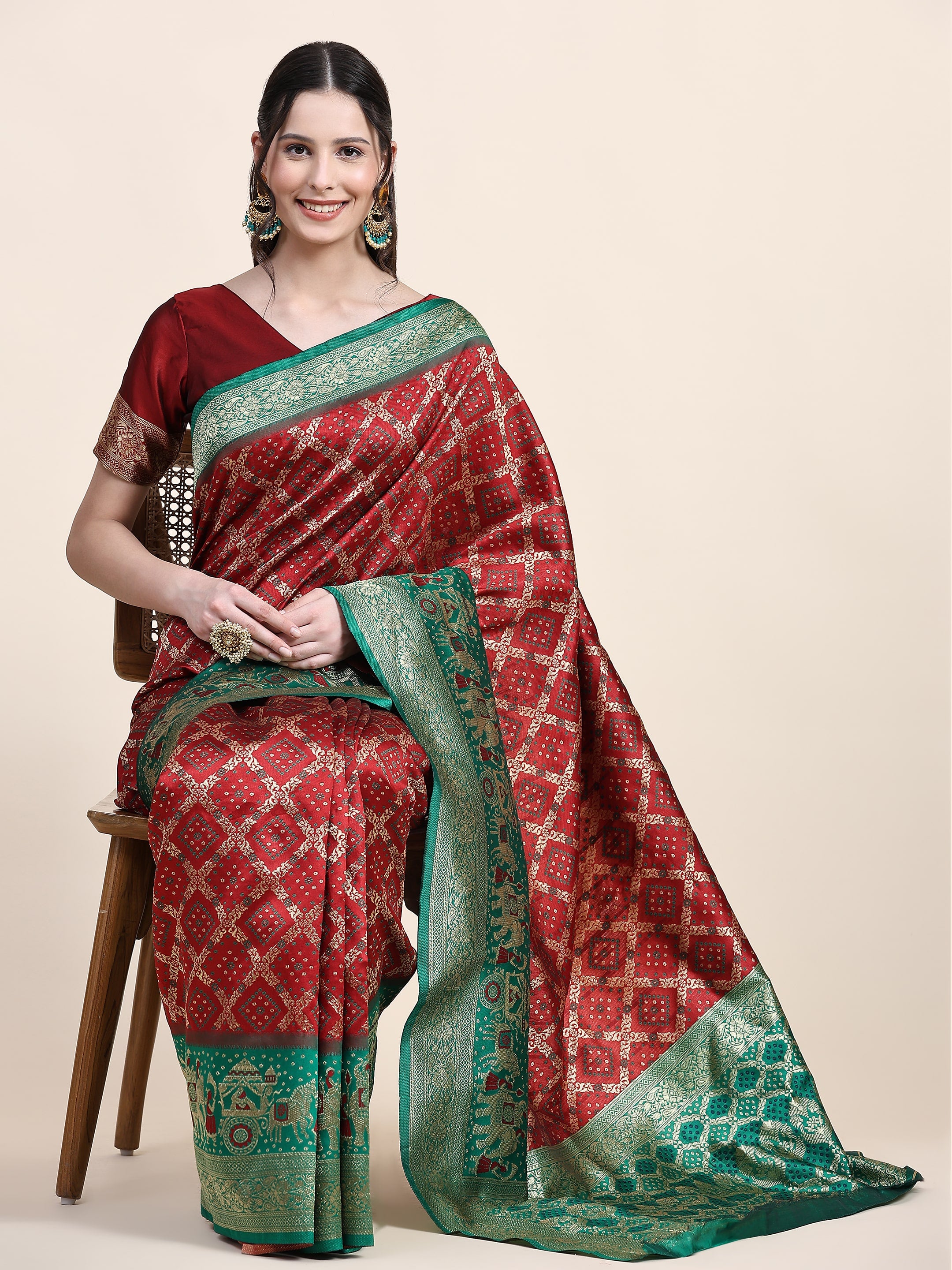 Vedant Vastram Patola Design KanchiPuram Silk Saree For Women - Maroon - Distacart