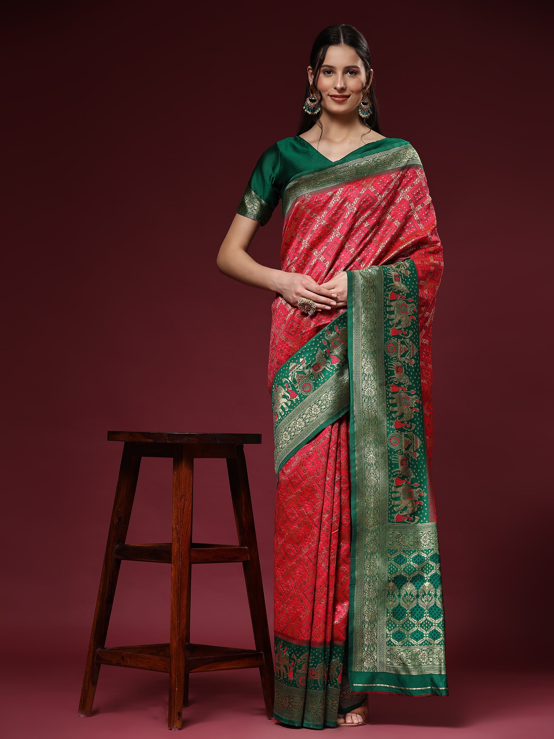 Vedant Vastram Patola Design KanchiPuram Silk Saree For Women - Rani Pink - Distacart