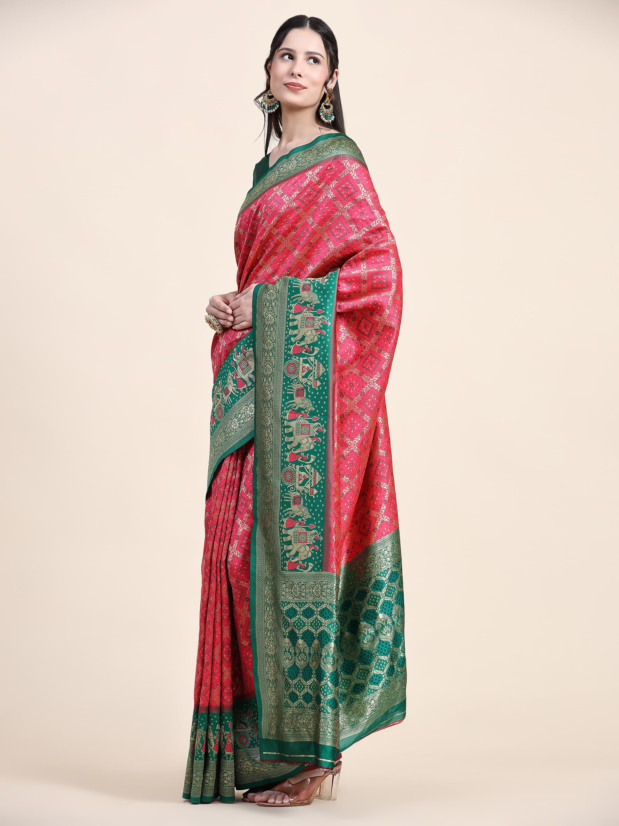 Vedant Vastram Patola Design KanchiPuram Silk Saree For Women - Rani Pink - Distacart