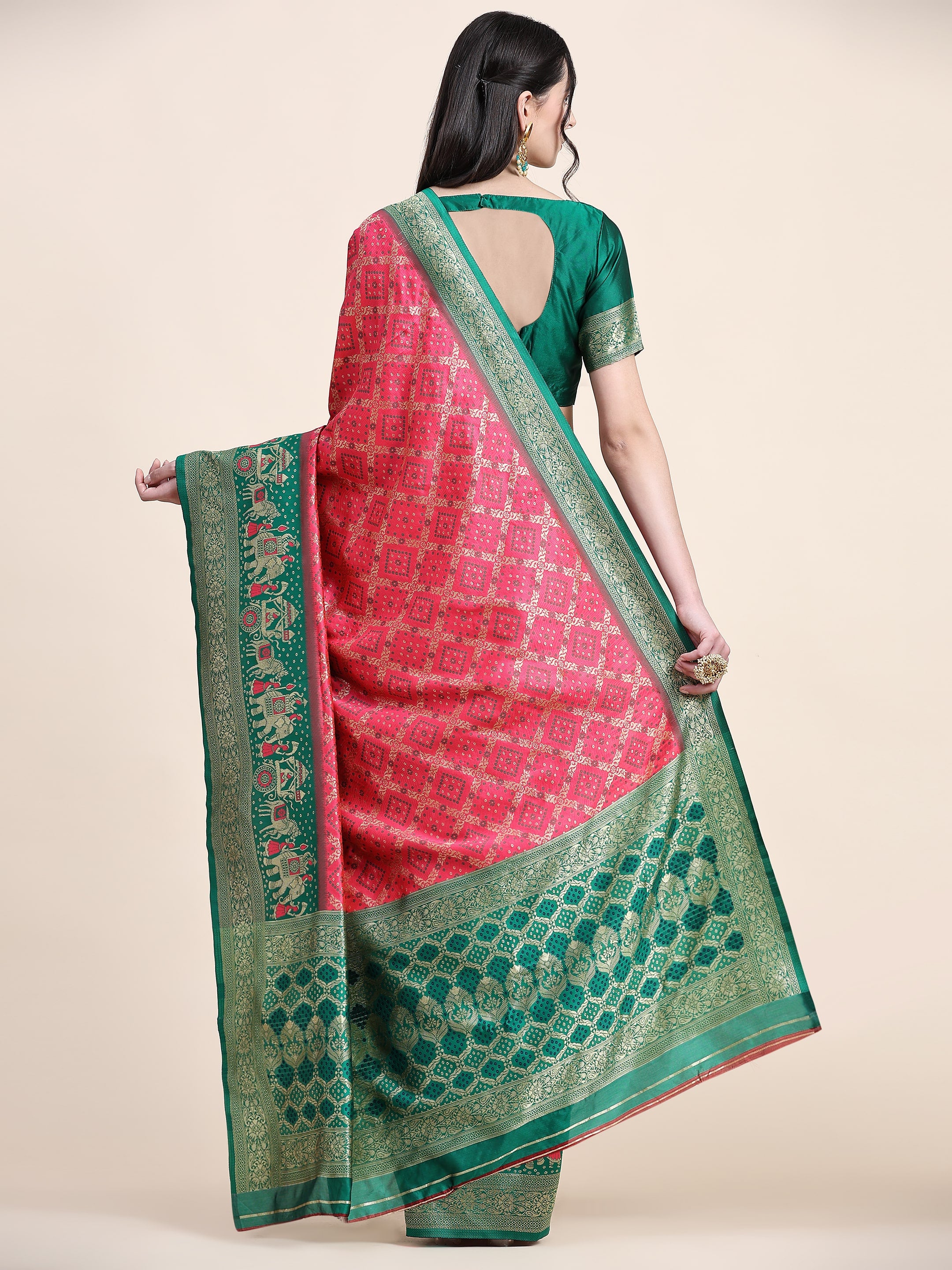 Vedant Vastram Patola Design KanchiPuram Silk Saree For Women - Rani Pink - Distacart